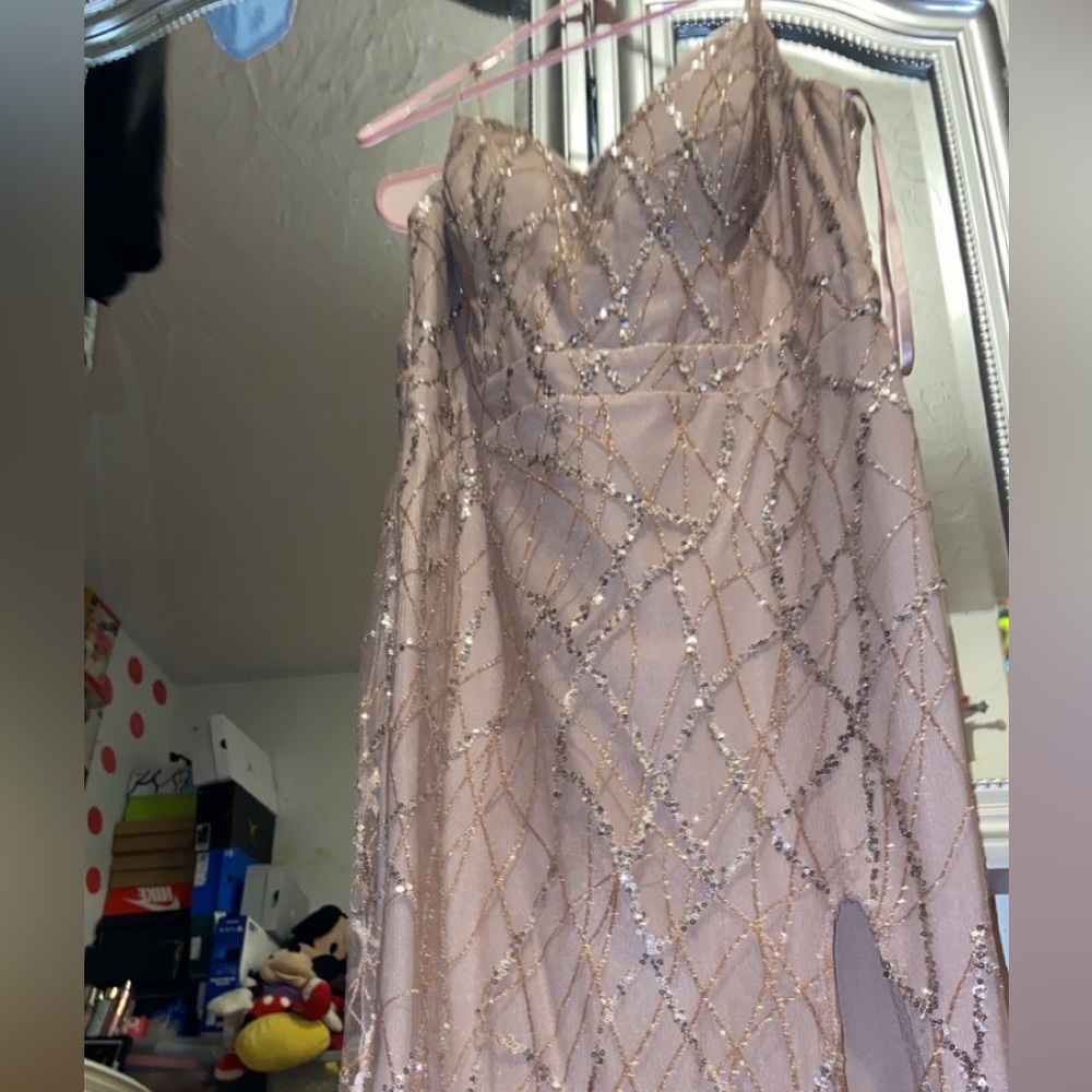 Prom Champagne color with jewels dress